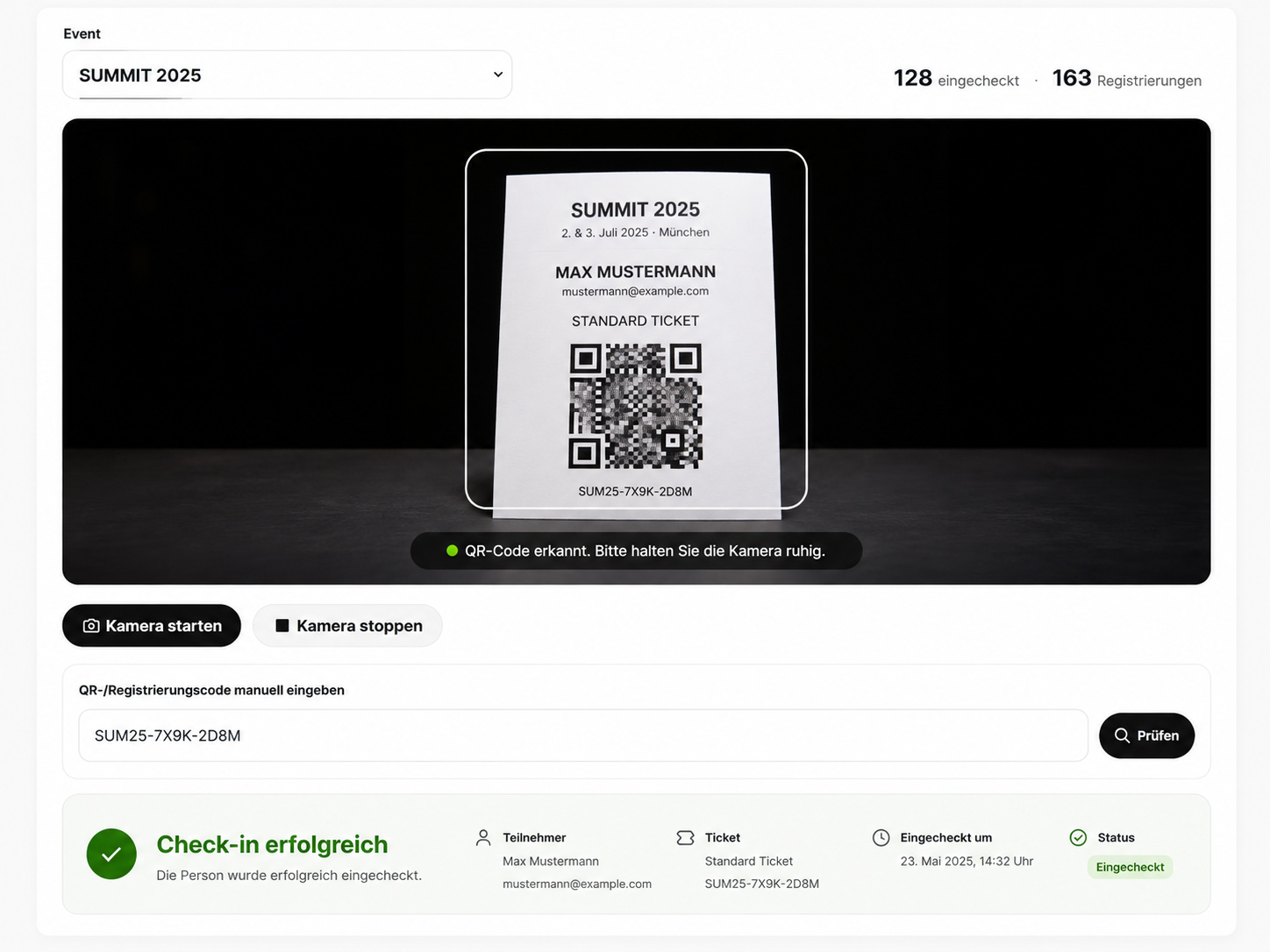 QR-Code Scanner der 2impress Registrierungssoftware